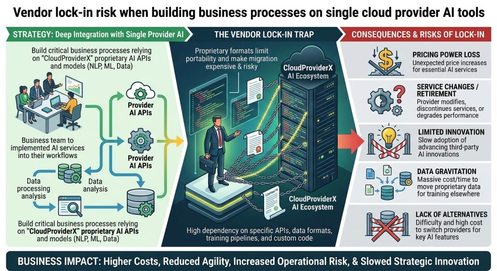 Vendor lock-in risk when building business processes on single cloud provider AI tools referencing AWS AI Service